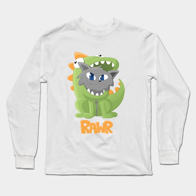 Cat Dino Onesie Long Sleeve T-Shirt by bookyo